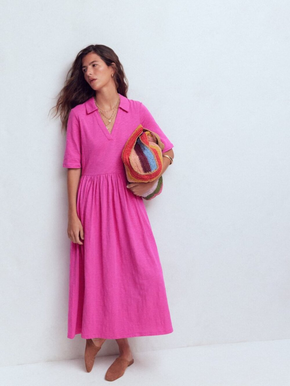 Boden | Aria Collared Jersey Dress in Passion Flower - Size 6R
